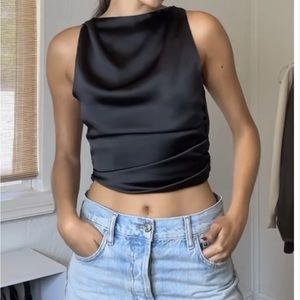 Commense size small black satin backless shirt